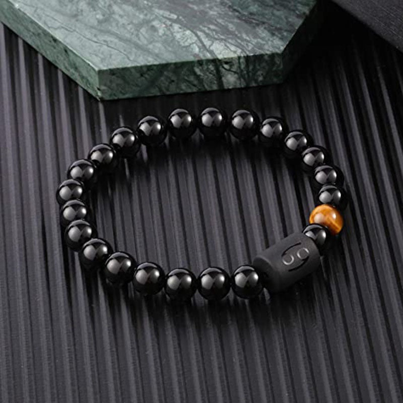 Twelve Constellation Elastic Bracelet Men Obsidian Couple