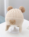 Baby Hat Warm Earflaps Cap Cute Bear Baby Knitted Woolen Cap
