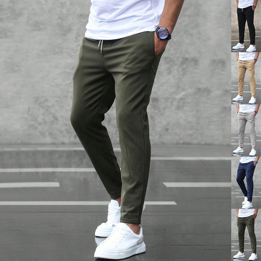 Men's Casual Pants With Pockets Fashion Slim Fit Drawstring Trousers