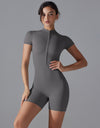 Summer Zipper Short-sleeved Shorts Jumpsuit Yoga Fitness Dance Slim Sports Bodysuit Women Sports Clothing