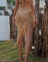 European And American Women's See Through Hollow Knitted Skirt With Slanted Fringe Beach
