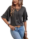 Women's V-neck Flounce Fashion T-shirt