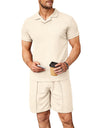 Summer New Waffle V-neck Polo Shirt Men's Suit