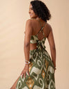 Tropical Print Tie Backless Cami Top & Split Thigh Skirt Two Piece Set