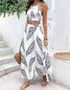 Tropical Print Tie Backless Cami Top & Split Thigh Skirt Two Piece Set