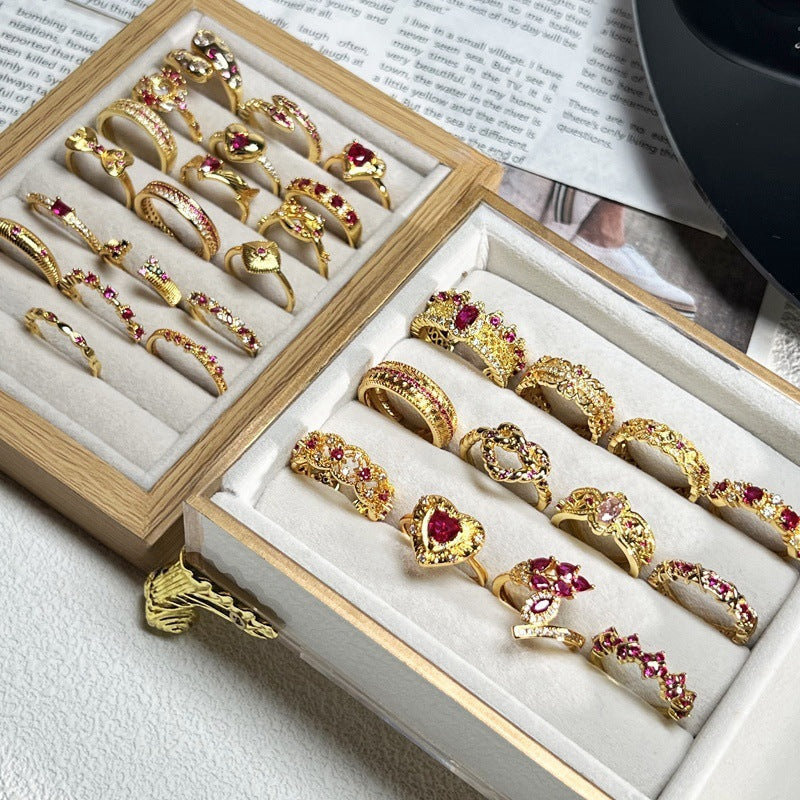 French Rose Zircon Light Luxury High-grade Ring