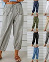 Loose High Waist Button Cotton And Linen Trousers Cropped Pants Wide Leg Women's Pants