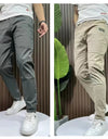 Men's Ice Silk Stitching Six-pocket Embroidery High Elastic Casual Pants