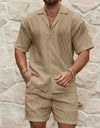 Men Tracksuits Summer Fashion Solid Loose Casual Two Pieces Lapel Button Shirt Shorts Beach Holiday All-match Outfits Male