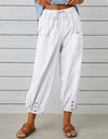 Loose High Waist Button Cotton And Linen Trousers Cropped Pants Wide Leg Women's Pants