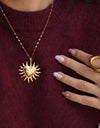18K Gold Fire SUNFLOWER Love Pendant Necklace