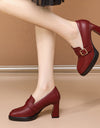 Comfortable European And American Low-cut Fashion Square Buckle British Style High Heels