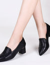 Soft Leather Low-cut Soft Leather Pointed Toe Thick Heel Leather Shoes