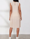 Women's Round Neck Solid Color Split Hem Sleeveless Casual Shirt For Summer