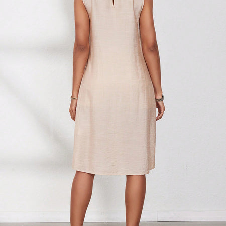 Women's Round Neck Solid Color Split Hem Sleeveless Casual Shirt For Summer