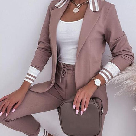 Long Sleeve Suit Coat Drawstring Pants Casual Suit