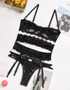 Yimunancy 3-piece Lingerie Set Women Transparent Sexy Bra Set Ladies Lace Lingerie Intimates Underwear Set