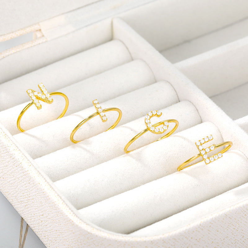 Letter Ring Z Gold Stainless Steel Zircon Ring Creative Finger Ring