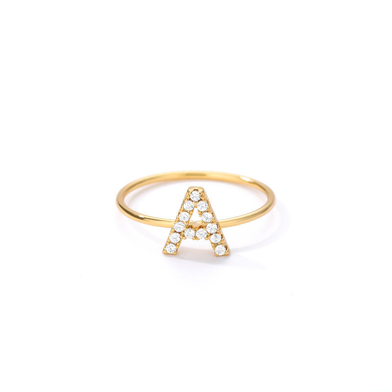 Letter Ring Z Gold Stainless Steel Zircon Ring Creative Finger Ring