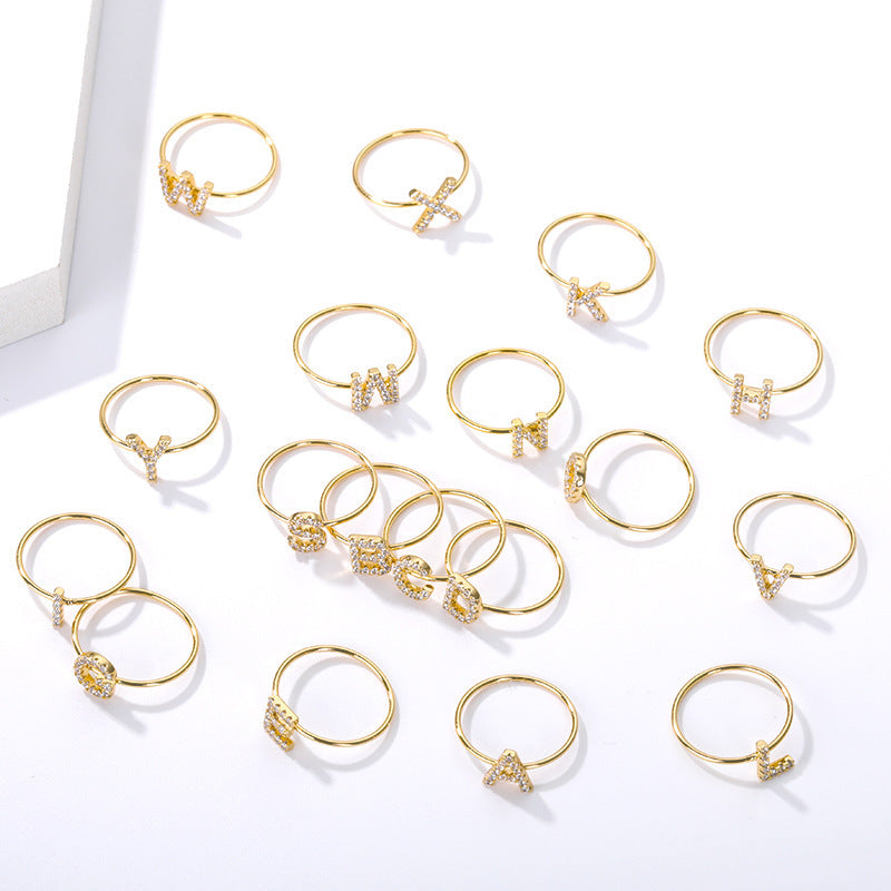 Letter Ring Z Gold Stainless Steel Zircon Ring Creative Finger Ring