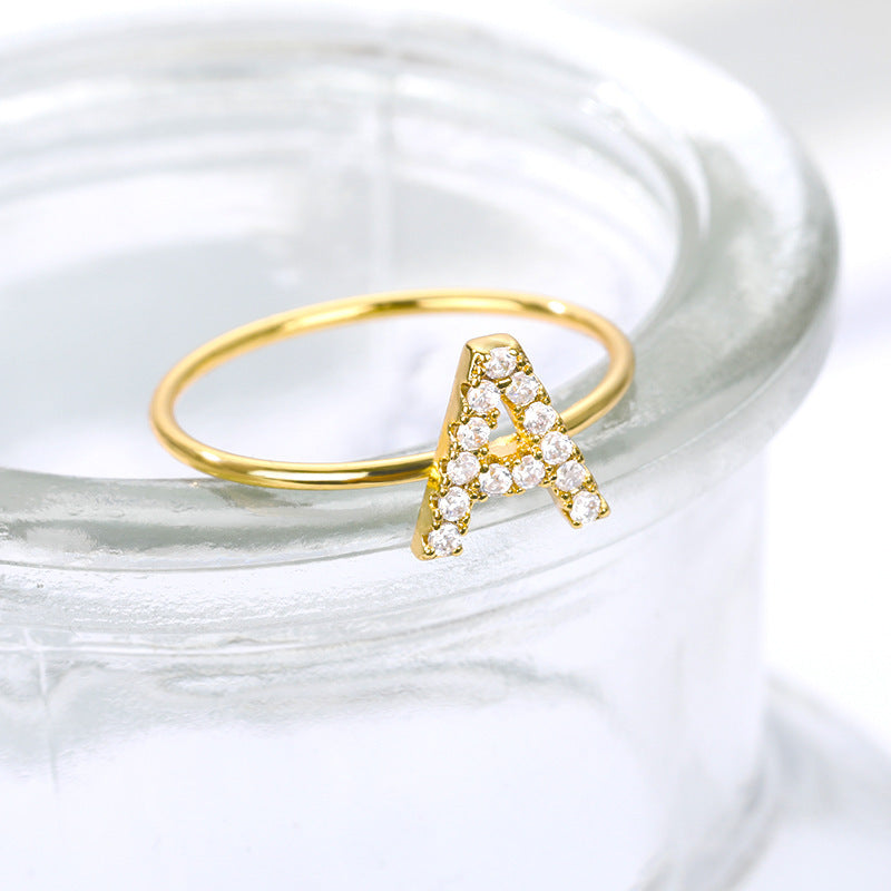 Letter Ring Z Gold Stainless Steel Zircon Ring Creative Finger Ring