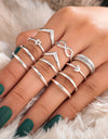 Vintage Popular Lotus Snake-Shaped Ring 8-Piece Diamond Set Ring Jewelry