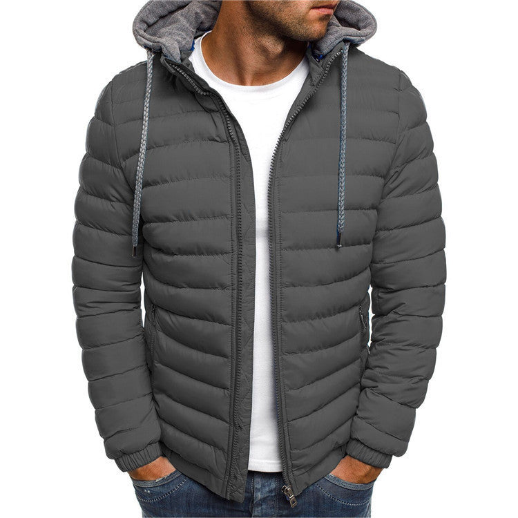 Men's Cotton Padded Jacket Casual Plus Size Solid Color Hooded Cotton Padded Jacket