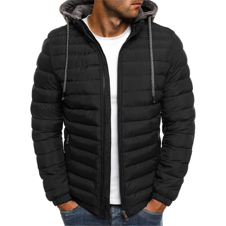 Men's Cotton Padded Jacket Casual Plus Size Solid Color Hooded Cotton Padded Jacket