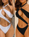 New Sexy One-piece Three-color Hollow Metal Ring Strap Bikini Swimsuit