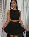 Casual Solid Color Round Neck Women's Vest Short Skirt Set