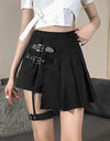 Dark Leg Ring Asymmetric High Waist Pleated Skirt Half-length Short