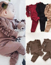 Newborn Baby Boys Girls Ruffles Jumper Solid Long Sleeve Sweatshirt Tops Pants Infant Kids 2Pcs Outfits Clothes Set Fall Clothes