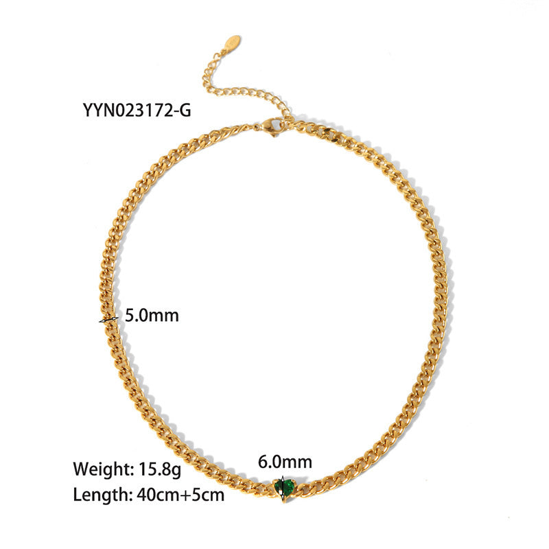 European And American 18K Gold-plated Inlaid Zircon Light Luxury Non-fading Stainless Steel Bracelet Necklace