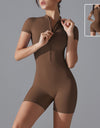 Summer Zipper Short-sleeved Shorts Jumpsuit Yoga Fitness Dance Slim Sports Bodysuit Women Sports Clothing