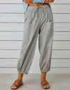 Loose High Waist Button Cotton And Linen Trousers Cropped Pants Wide Leg Women's Pants