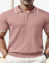 Striped Casual Stand Collar Shirt Solid Color Short Sleeve Top