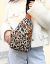 Leopard Print Sling Chest Bag With Headphone Jack Crossbody Backpack Shoulder Bag Women