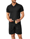 Summer New Waffle V-neck Polo Shirt Men's Suit