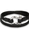Navy Anchor Chain Genuine Leather Vachette Clasp Woven Leather Bracelet