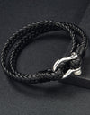 Navy Anchor Chain Genuine Leather Vachette Clasp Woven Leather Bracelet