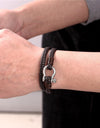 Navy Anchor Chain Genuine Leather Vachette Clasp Woven Leather Bracelet