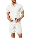 Summer New Waffle V-neck Polo Shirt Men's Suit
