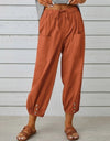 Loose High Waist Button Cotton And Linen Trousers Cropped Pants Wide Leg Women's Pants