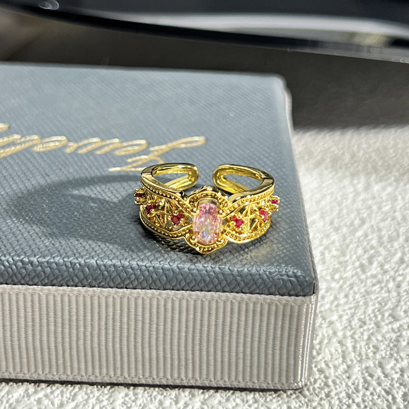 French Rose Zircon Light Luxury High-grade Ring