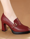 Comfortable European And American Low-cut Fashion Square Buckle British Style High Heels