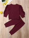 Newborn Baby Boys Girls Ruffles Jumper Solid Long Sleeve Sweatshirt Tops Pants Infant Kids 2Pcs Outfits Clothes Set Fall Clothes