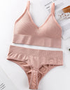 Women's Thin French Style No Steel Ring Panties And Bra Set