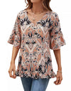 V-neck Printed T-shirt Casual Bell Sleeve Top