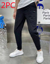Men's Ice Silk Stitching Six-pocket Embroidery High Elastic Casual Pants
