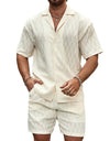 Men Tracksuits Summer Fashion Solid Loose Casual Two Pieces Lapel Button Shirt Shorts Beach Holiday All-match Outfits Male
